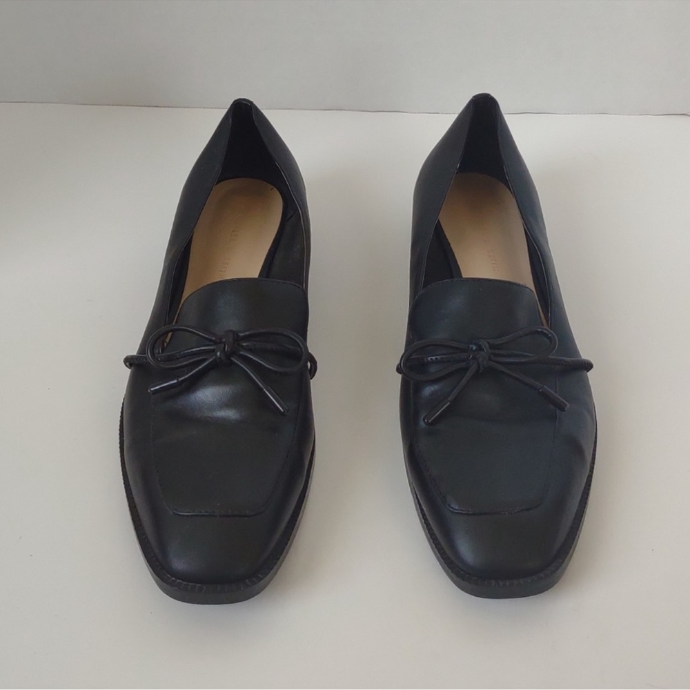 Charles & Keith Black Leather Loafers with Bow Detail